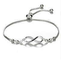 Ezüst Végtelen Karkötő 5A Cirkónia Kövekkel Hipoallergén + Ékszerdoboz. Új!