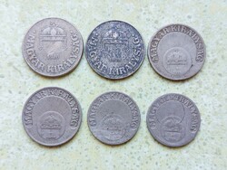 Magyarország 6 db Különböző Érme 10 20 50 Fillér 1926 1927 1938
