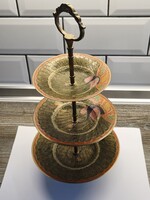 Emeletes réz kínáló, festett,  asztalközép, Indiai