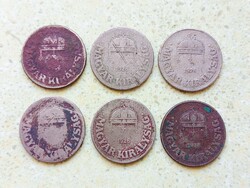 Magyarország 6 db Különböző Érme 50 Fillér 1926 1938