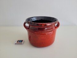 Retro régi mázas kerámia füles kaspó Böröcz Márta mid century jelzett virágtartó