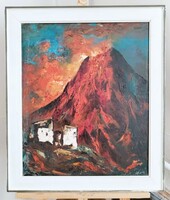 Vélhetően itáliai festő műve (Vezúv?) 60x70  cm kerettel