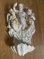 Nagy méretű antik kézzel festett porcelán szenteltvíztartó.