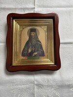 Nagyon szép ikon dúsan aranyozva faragott fa keretben.