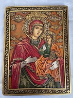 Nagyon szép domború, szépen festett nagyobb ikon.