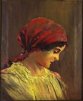 1Z672 Mariska jelzéssel 1917 datálással : Fejkendős női portré 27 x 22 cm