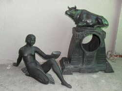 Antik bronz -ós ón akt szobor és ón kandalló óra tok 1913 -ból