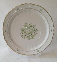Hollóházi SCARBANTIA zöld-arany kézzel festett porcelán Nagy Kerek Süteményes tál tortás tál kínáló