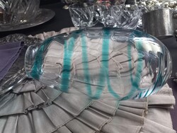 Üveg váza kék csíkkal