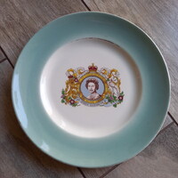 Szép régi II. Erzsébet uralkodási jubilumi porcelán emléktányér (22,5 cm)