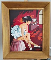 Szép szignózott Balerina festmény 51x61  cm kerettel