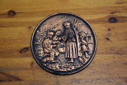 Bronz falikép, népi betyár jelenettel, dekoráció