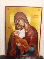 Dulcea Sărutare” (Édes Csók) Szűzanya és a gyermek Jézus ikon – Nagy méret (42x30 cm)