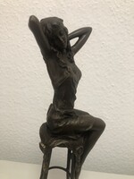 1 Ft-ról indul! Francia bronz „bárhölgy” szobor – jelzett, szignózott  bronz pecséttel
