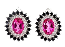 Valodi Rozsaszin Topaz és Spinell 925 Ezust Fülbevalò