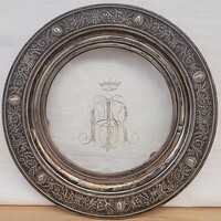 Antik Magyar Szecessziós EZÜST Nemesi Koronás Csiszolt Üveg betétes Kínáló!