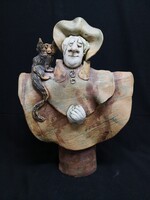 DT/563 – Vertel Andrea – Kalapos hölgy macskával 1. - figurális kerámia (43 cm)