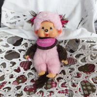 Ritka, rózsaszín, Monchhichi Moncsicsi Seckiguci plüss majmocska, nosztalgia ajándéknak