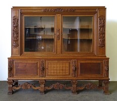 1D305 Antik angyalkás dúsan faragott nagyméretű könyvszekrény 201 x 233 cm