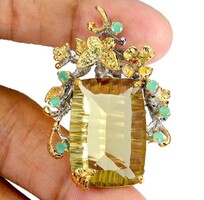 Valodi 13.71gm Citrin Smaragd Zafir Kezmuves Egyedi 925 Ezust Medal