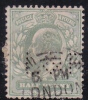 1901-1910 Anglia 1/2d Régi Perfin Bélyeg King Edward VII