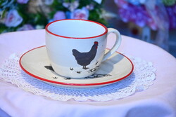 Baromfi mintás kerámia nagy bögre és tányér szettben.