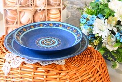 Kék mintás kerámia tányér 1 lapos és 1 mély szettben