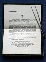 Korbuly Auguszta 'Guszti néni' (1876-1944) tanárnő gyászjelentője - kihatható boríték