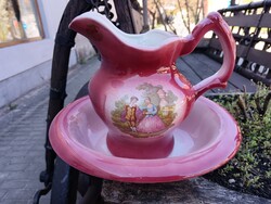 Vintage Staffordshire-i fajansz mosdószett – Romantikus életkép