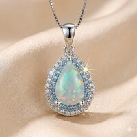 Opál Drágaköves Medál Nyaklánc 5A Cirkónia Nemes Acél Platina Bevonat Hipoallergén + Ékszerdoboz Új!