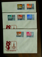 FDC szett: 1979. Olimpiai városok - bélyegsor 3 borítékon, Misa mackó, a moszkvai olimpia jelképével