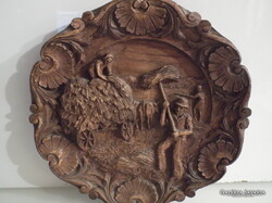 SZOBOR - TÁNYÉR - FA  - KÉZZEL FARAGOTT - ANTIK  - 23 x 3 cm - hibátlan