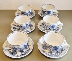 Meissen kék hagymamintás 6 személyes teáscsésze készlet alátétekkel
