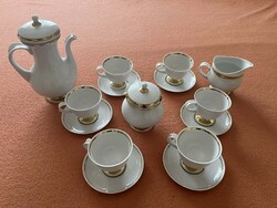 Hollóházi porcelán kávéskészlet, 6 személyes, arany díszítéssel