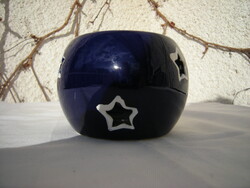 Kék kerámia mécsestartó, gyertyatartó