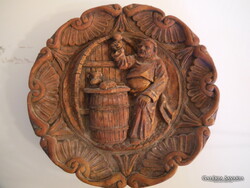 SZOBOR - TÁNYÉR - FA  - KÉZZEL  FARAGOTT - ANTIK - 24 x 3 cm  -  HIBÁTLAN
