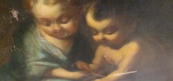Antik olajfestmény – Murillo után: Jézus és Keresztelő Szent János gyermekkora (76x60 cm)