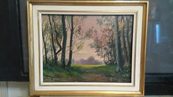 ANTIK SZIGNÁLT FRANCIA ERDŐSZÉLE   51x38cm-es a művész gyászjelentésével