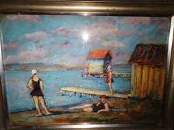 Iványi Grünwald Béla (1867-1940) - Balaton. Gyönyörű régi olajfestmény, garanciával.