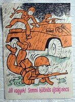 Magyar Honvédség grafikus képeslap , 80-as évek Pusztai Pál grafika , Zrínyi kiadó