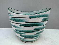 Retro iparművészeti kerámia váza, kaspó, 13,5 cm x 16,5 cm x 15 cm