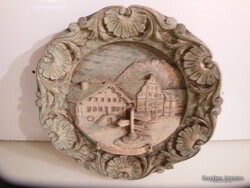 SZOBOR - TÁNYÉR - FA - KÉZZEL FARAGOTT - ANTIK  - 23 x 3 cm - HIBÁTLAN