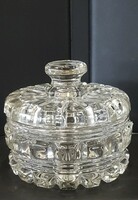 Art deco stílusú metszett kristályüveg bonbonier, cukortartó, fedeles üvegtároló