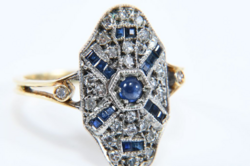 Art deco arany gyűrű gyémántokkal Zafírokkal