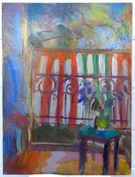 Nagy Előd - Erkély virágokkal 1977 Képcsarnok olajfestmény 80x60cm
