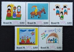 KS101 / Brazília 1976 Karácsony bélyegsor postatiszta 2 csíkban
