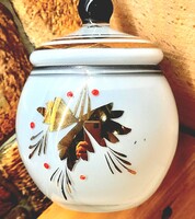 ANTIK:szecessziós Opálüveg vékony falú,gazdagon aranyozott cukortartó/bonbonier kézi festéssel