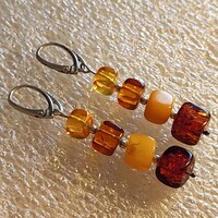 Természetes balti borostyán ezüst fülbevaló