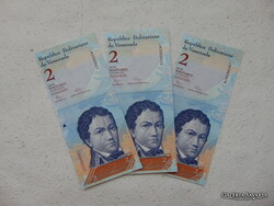Venezuela 3 darab 2 bolivar 2012 Sorszámkövető Szép bankjegyek