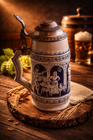 Német Sitzendorf Korso 1L söröskorsó ón fedéllel (1950–1970) Beer Stein